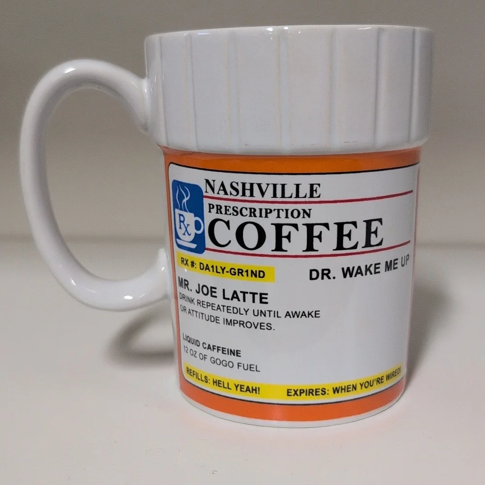 Nashville Prescription Coffee Mug - White with Orange Label